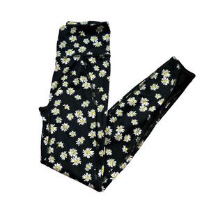 Ladies Wavvy Brand Black and‎ Daisy Print Mesh Side Higj Rise Leggings Size XS